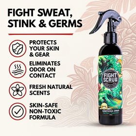 Fight Scrub spray on skin helps neutralize odors after intense training.