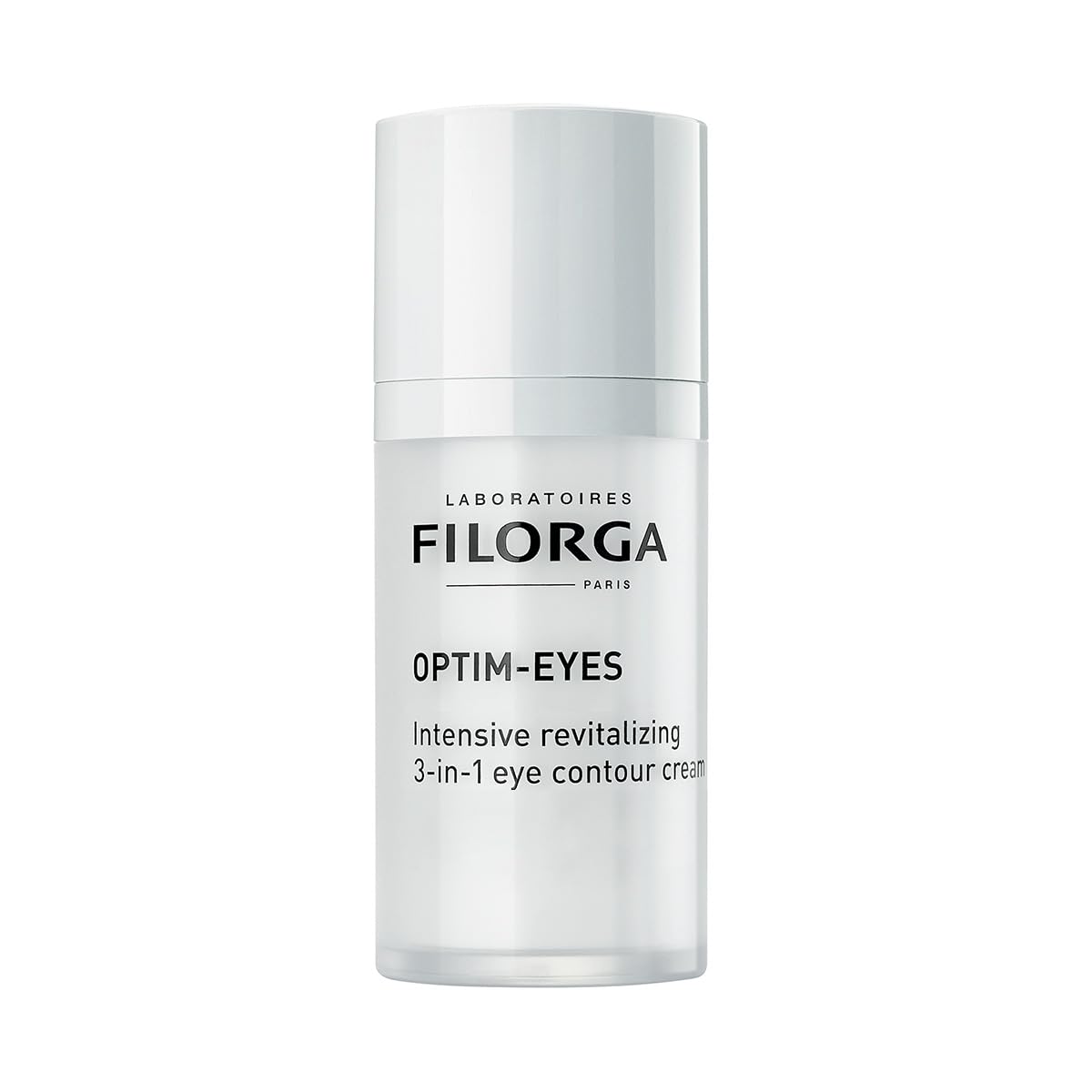 Filorga Optim-Eyes eye cream jar with silky texture for refreshed under-eye skin.