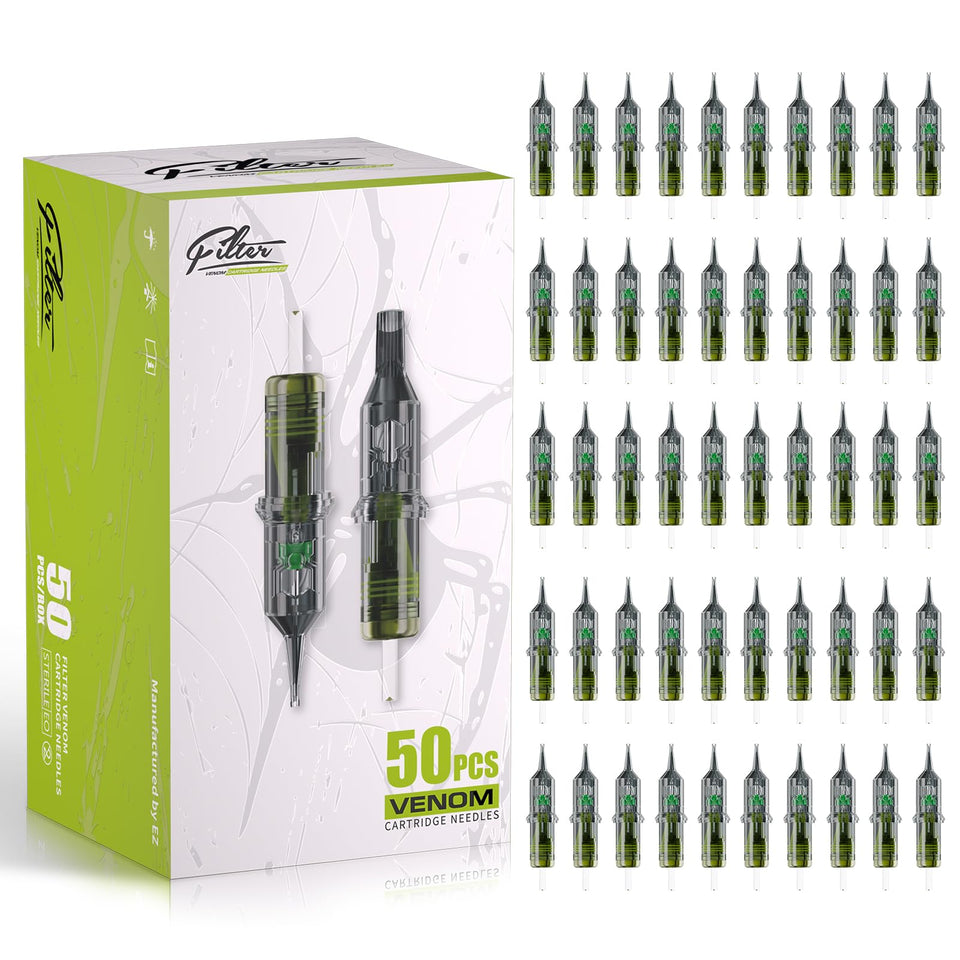 Filter Tattoo Cartridges 50-piece mixed #12 for precise lines and shading.