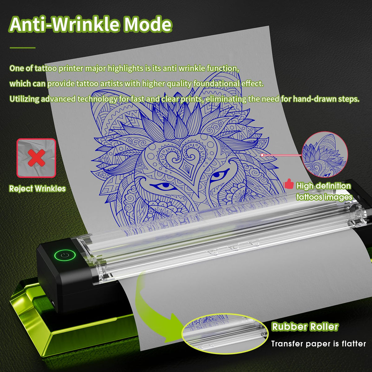 Filter wireless power supply highlighting cordless operation during long tattoo sessions