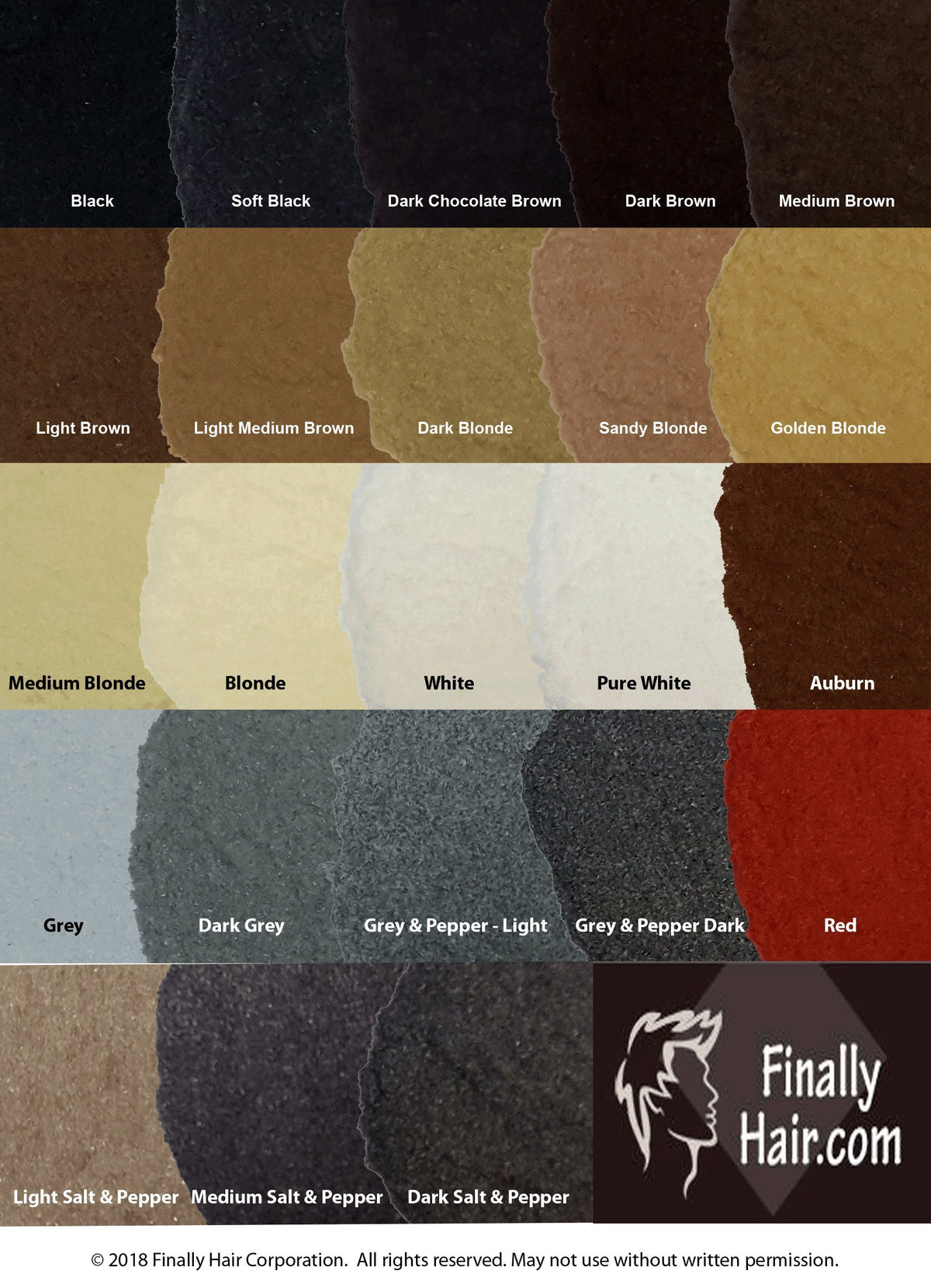 Finally Hair color chart with 23 shades for precise matching.