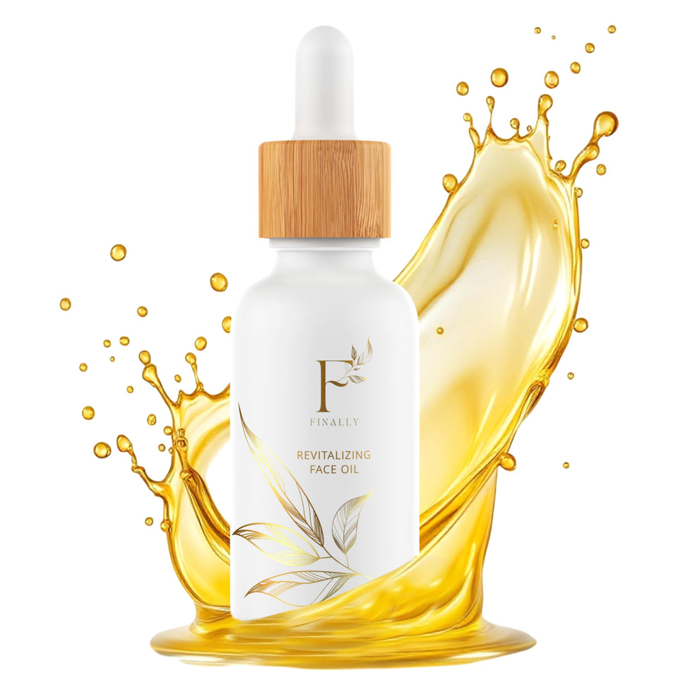 Finally Tsubaki face oil bottle close-up showing rich hydration and glow