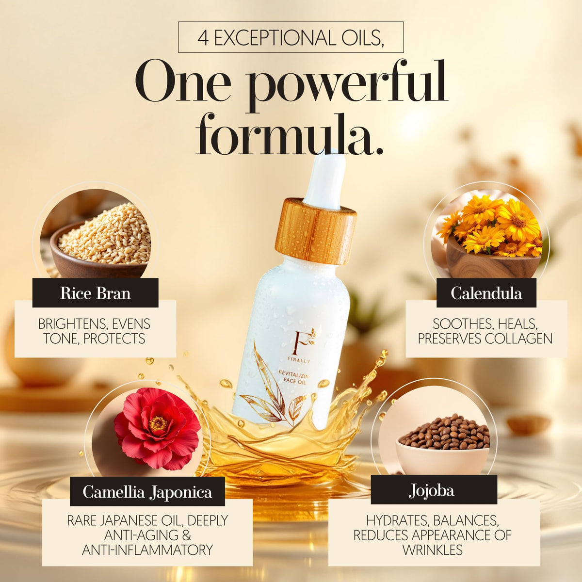 Finally Tsubaki face oil texture spreading on skin for quick absorption