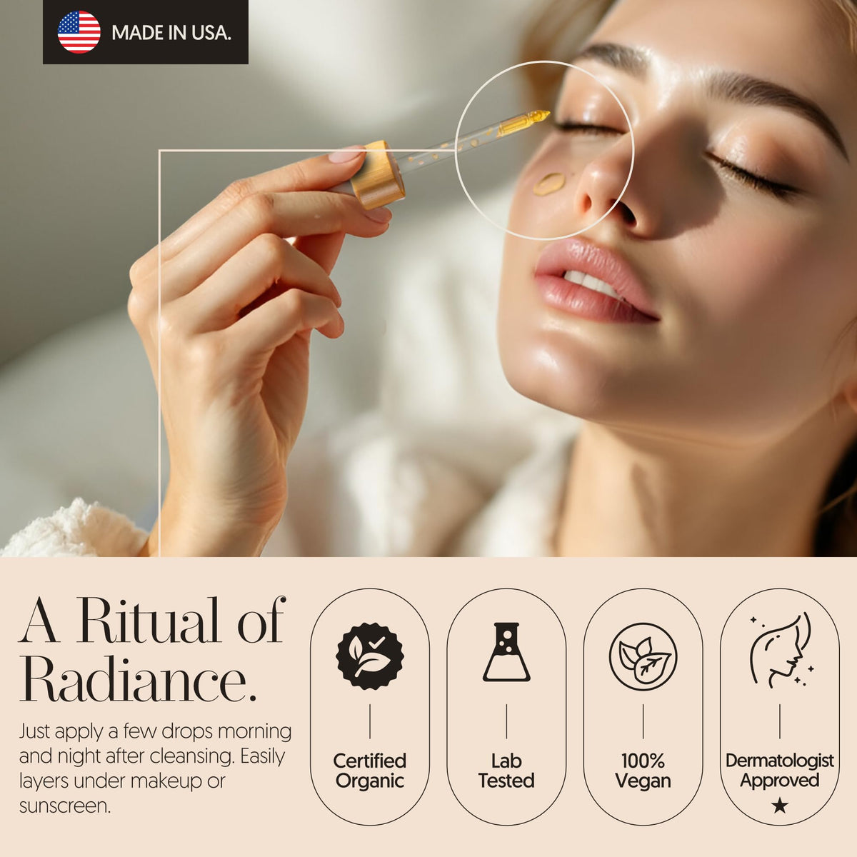 Finally Tsubaki oil droplet on hand demonstrating lightweight moisture