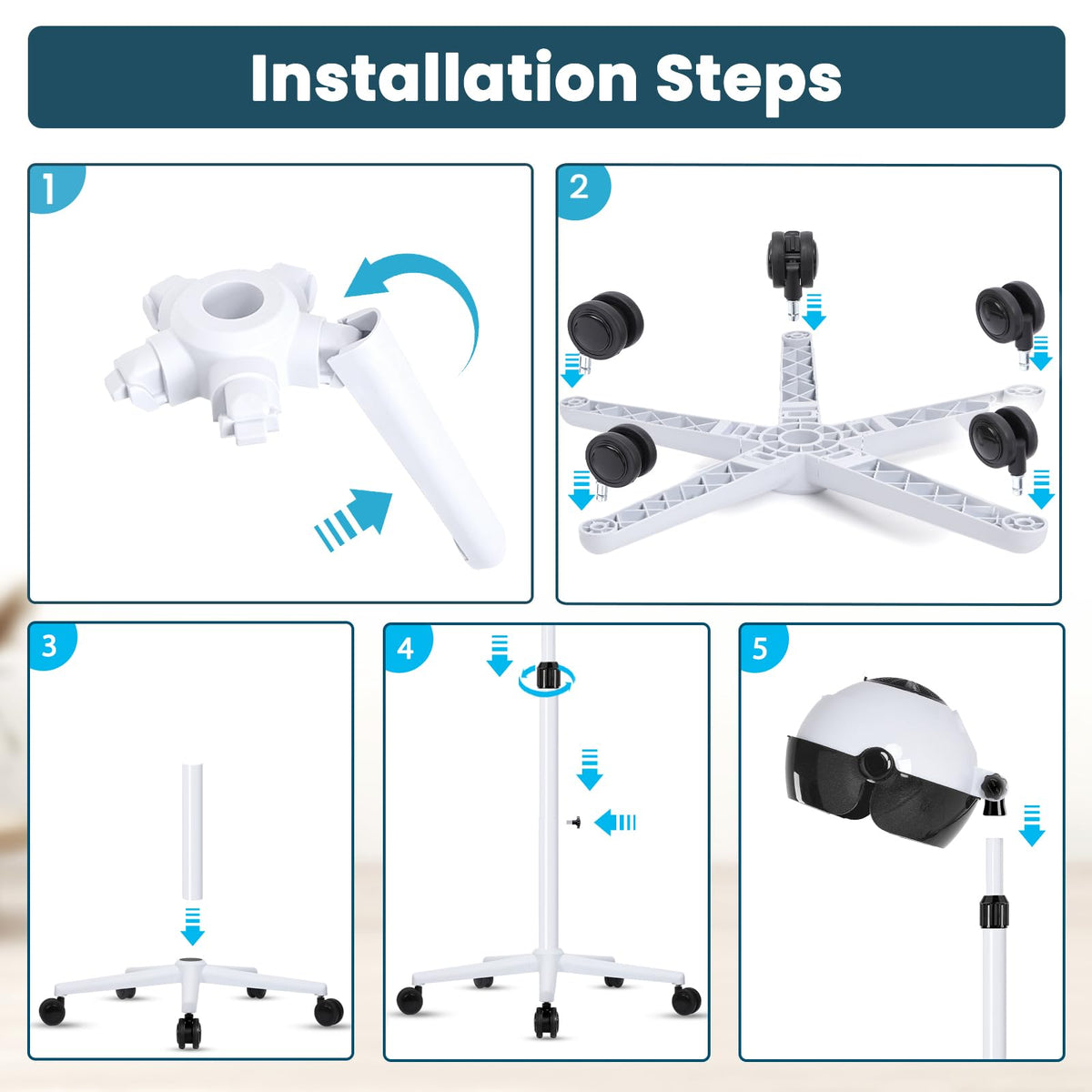 Findabetter hooded hair dryer on wheels moves easily during sessions.