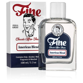 Mr. Fine aftershave bottle, front view, post-shave refresh.