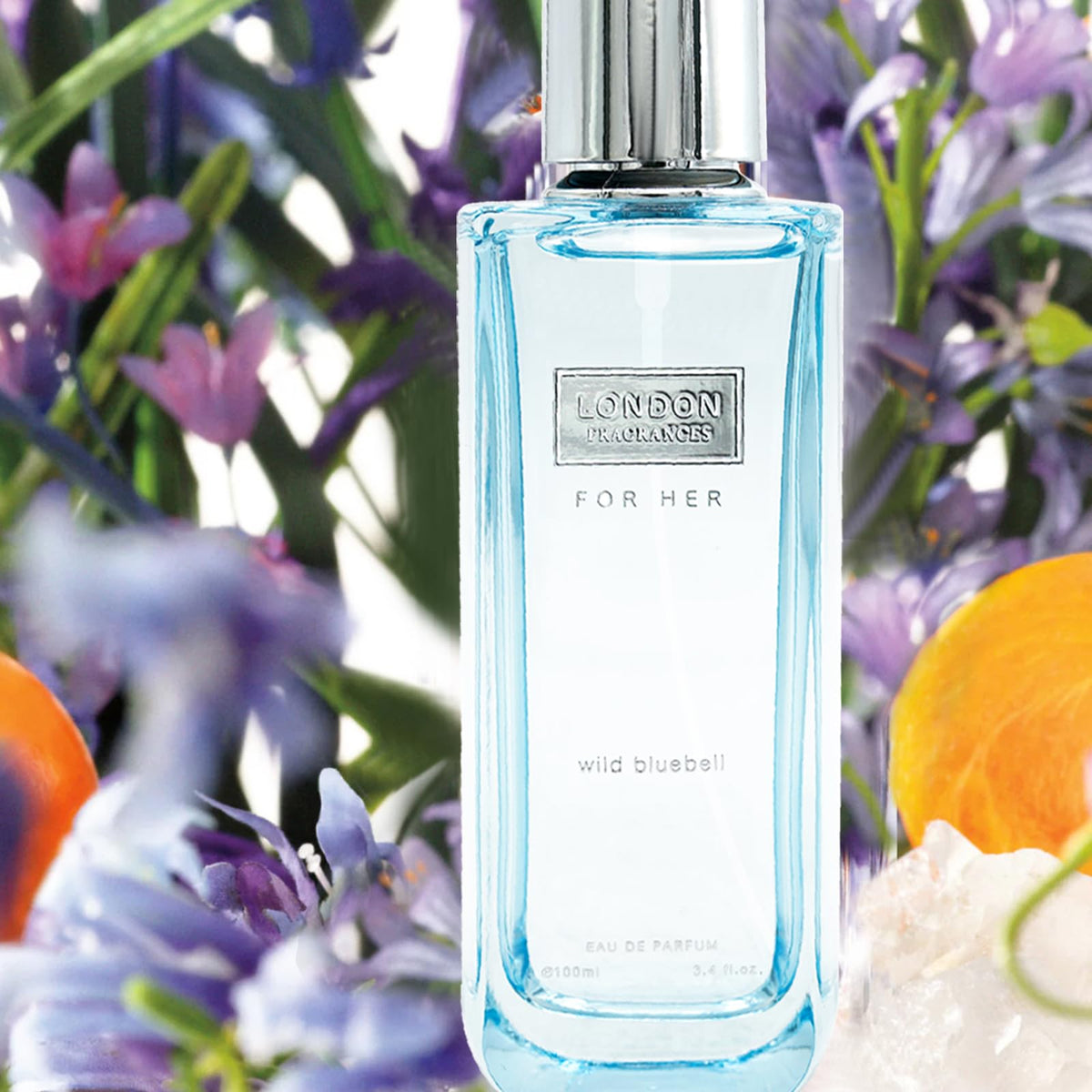 Wild Bluebell middle notes of rose, jasmine, and lotus in a bouquet
