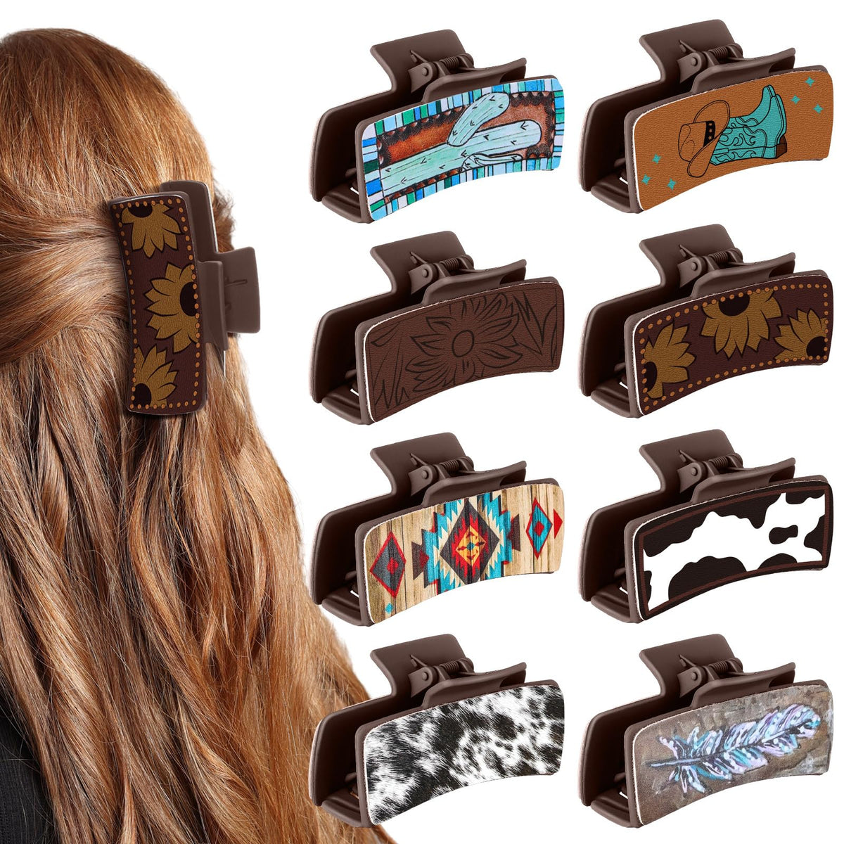FineCheer Western cow print leather hair clip with secure grip for everyday styling.