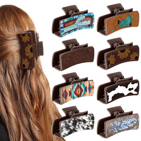 FineCheer Western cow print leather hair clip with secure grip for everyday styling.