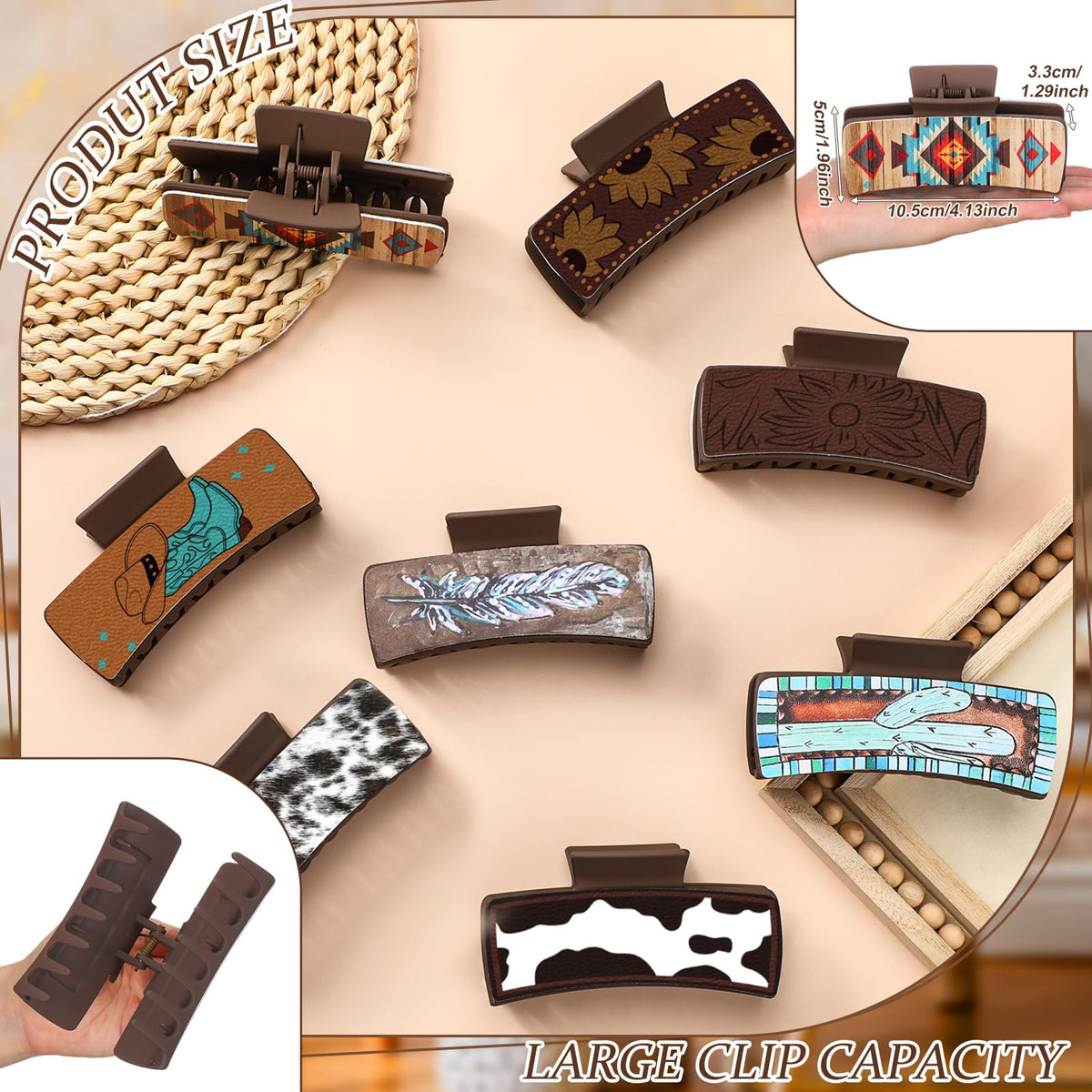 FineCheer cow print leather hair clip adds rustic charm while staying secure.