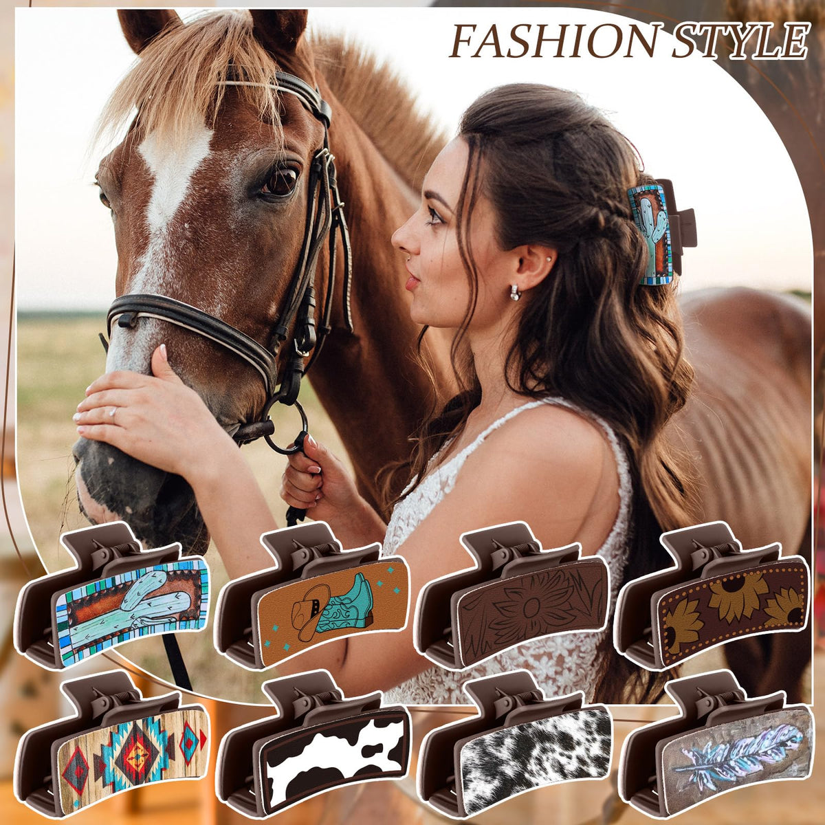 FineCheer cow print leather hair clip ideal for parties or daily wear.