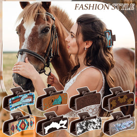 FineCheer cow print leather hair clip ideal for parties or daily wear.