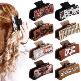 FineCheer western cow print hair clip with rustic hold