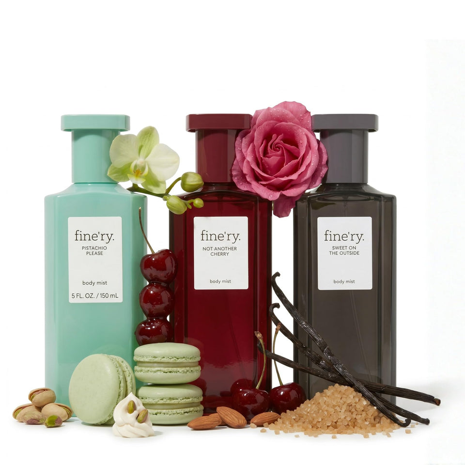 Fine'ry body mist gift set bottles displayed for gifting inspiration and fragrance layering.