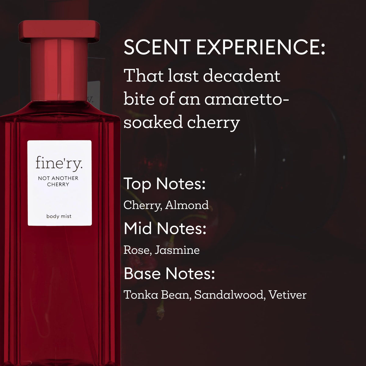 Fine'ry cherry pistachio vanilla aromas close-up highlighting notes for dessert-inspired scent.