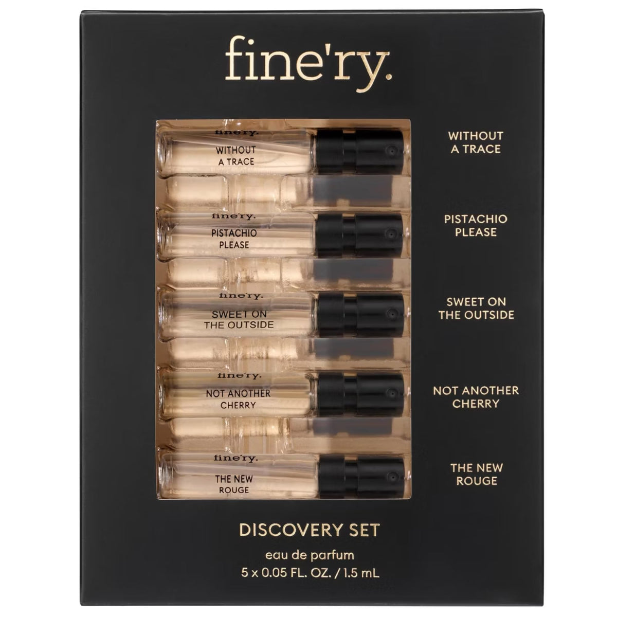 Fine'ry Gift Set box with five mini fragrance samples for testing.