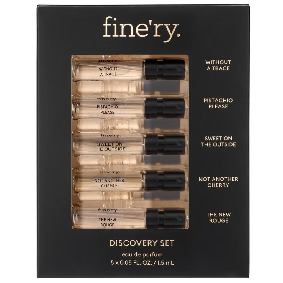 Fine'ry Gift Set box with five mini fragrance samples for testing.