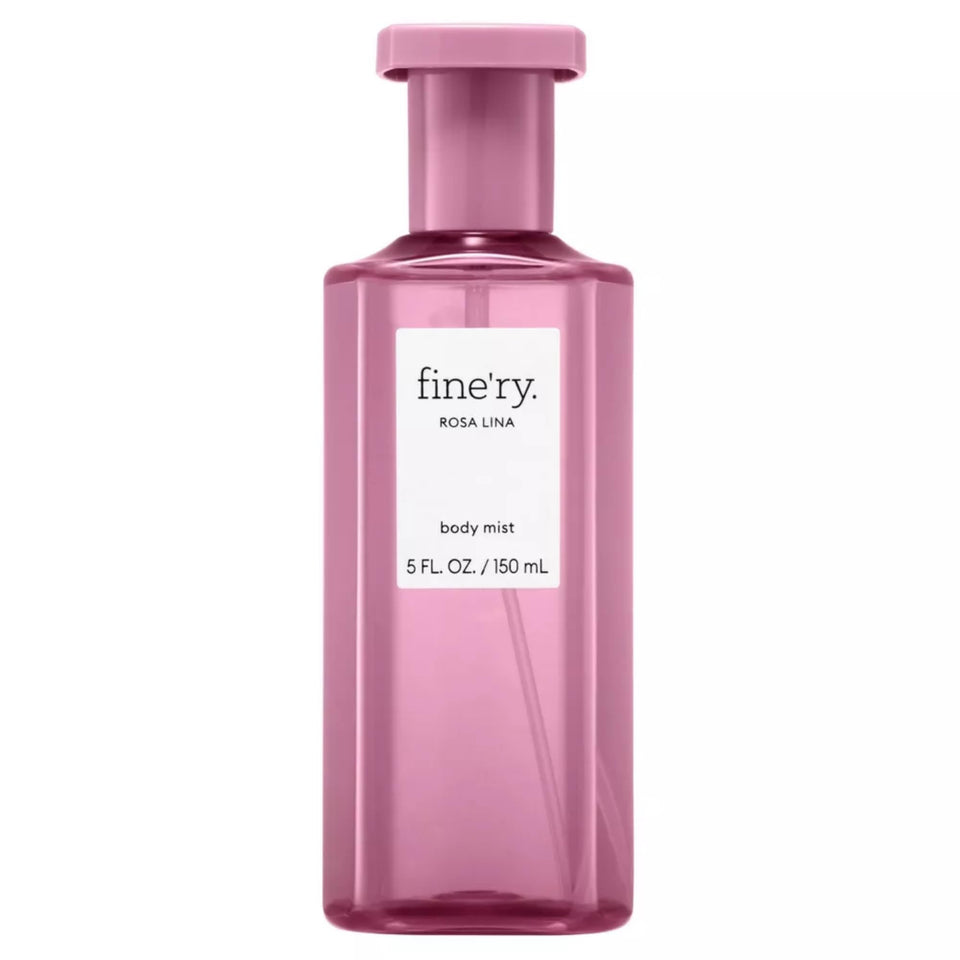 Fine'ry Lychee and Rose Mist bottle with premium packaging and long-lasting scent.