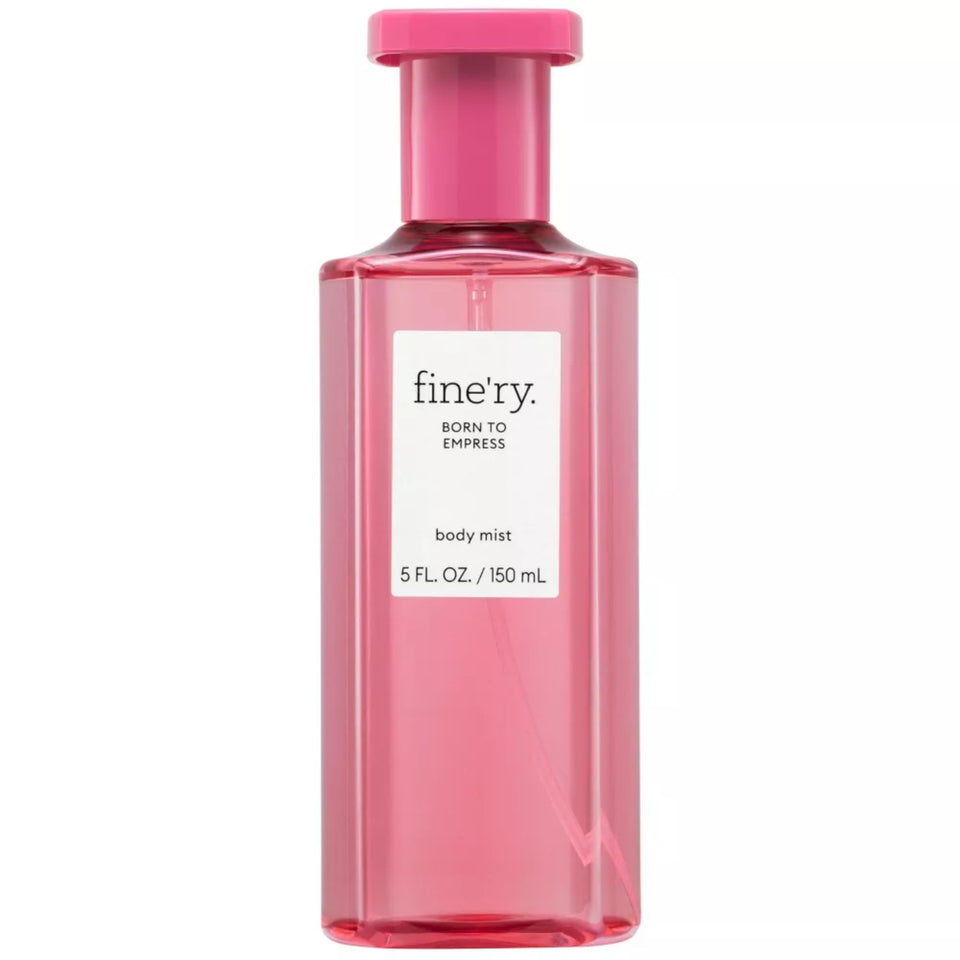 Fine'ry Rose Woody Fragrance Mist bottle offers a lasting, uplifting floral-woody experience.