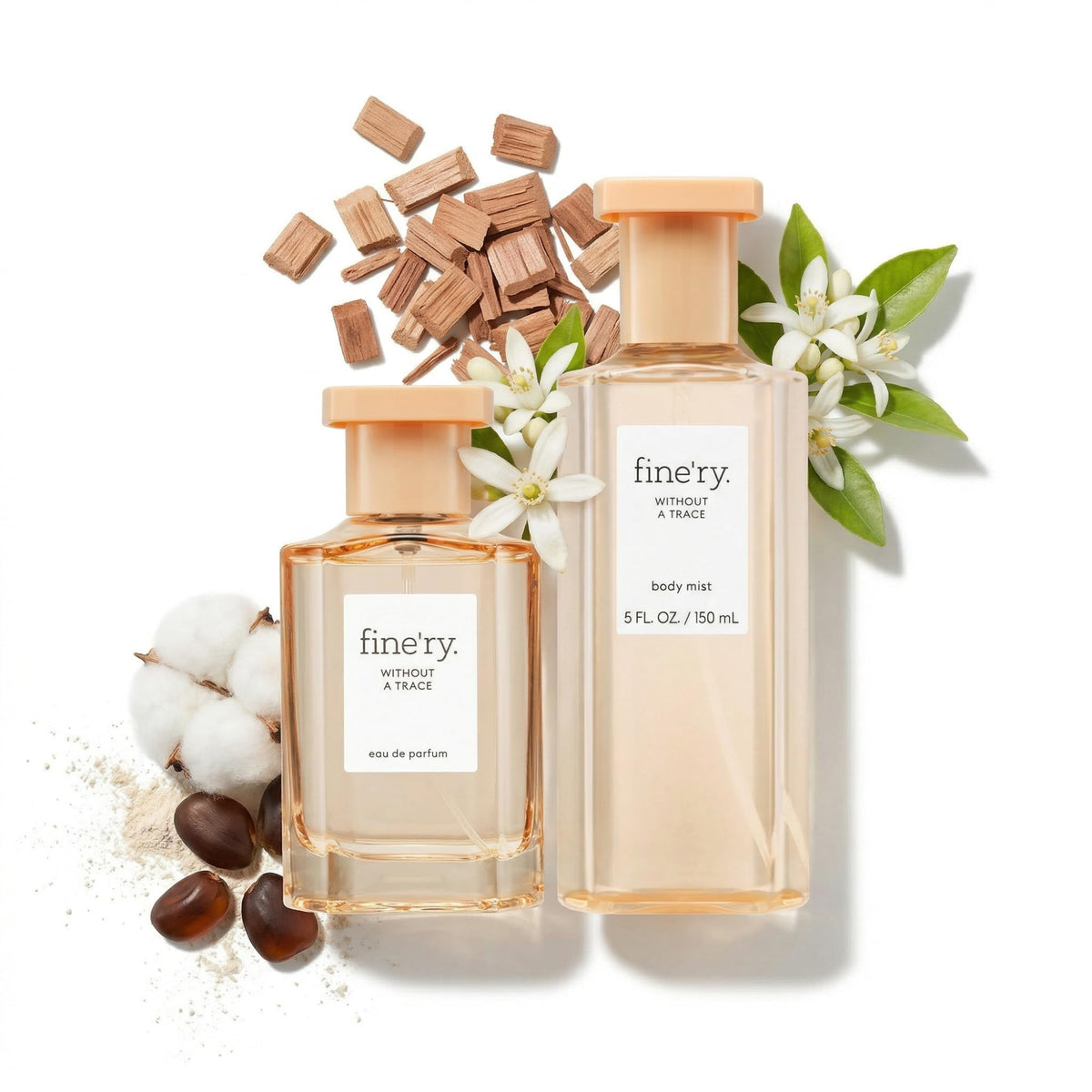 Fine'ry Without A Trace EDP bottle on a clean surface, suggesting a refined, long-lasting scent.