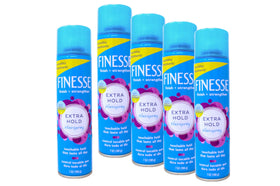 Finesse Finish Strengthen hairspray bottle for long-lasting hold and refreshed strands.