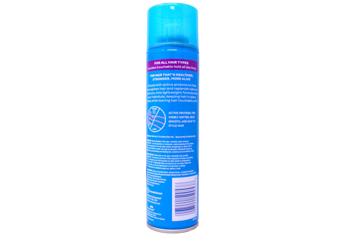 Finesse hairspray bottle with easy-application spray for quick styling.
