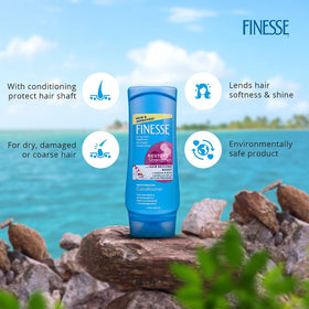 Finesse moisturizing conditioner 13oz pack closeup shows lush texture and care.