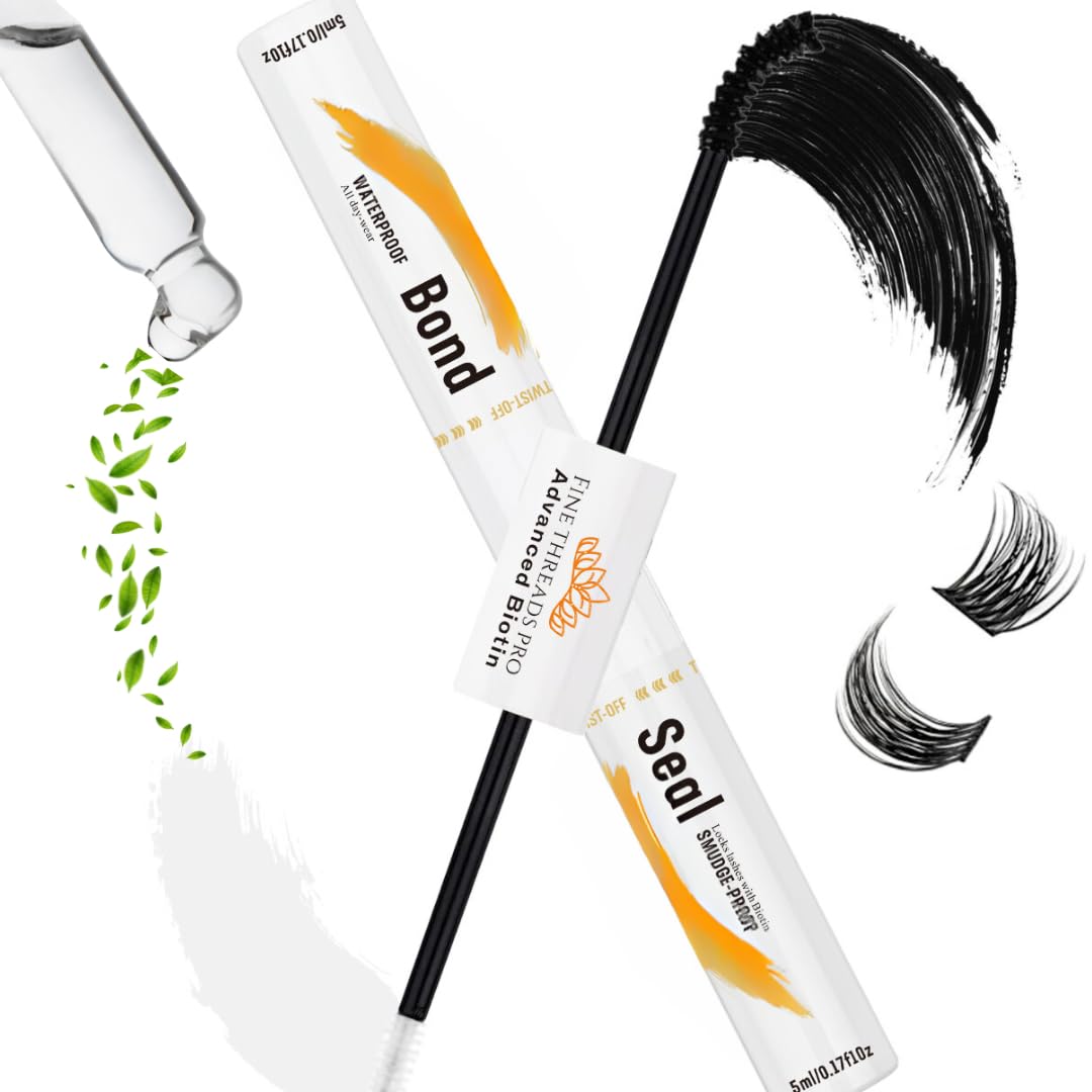 Fine Threads Pro Biotin Bond glue close-up for precise lash application.