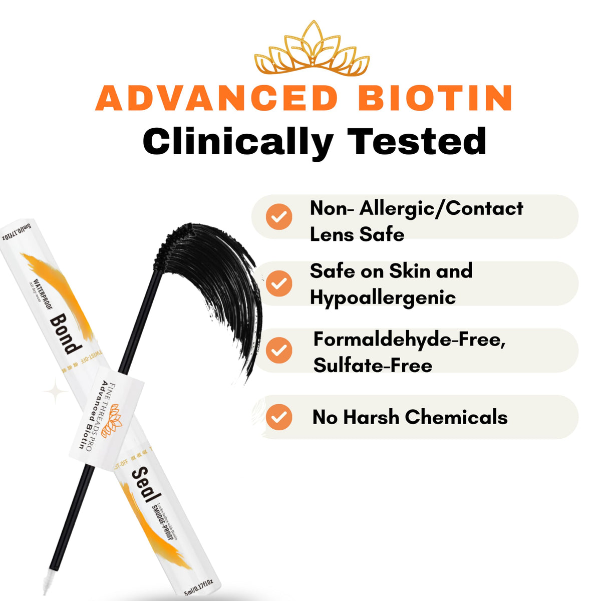 Fine Threads Pro biotin and vitamin E enriched formula nourishing lashes.