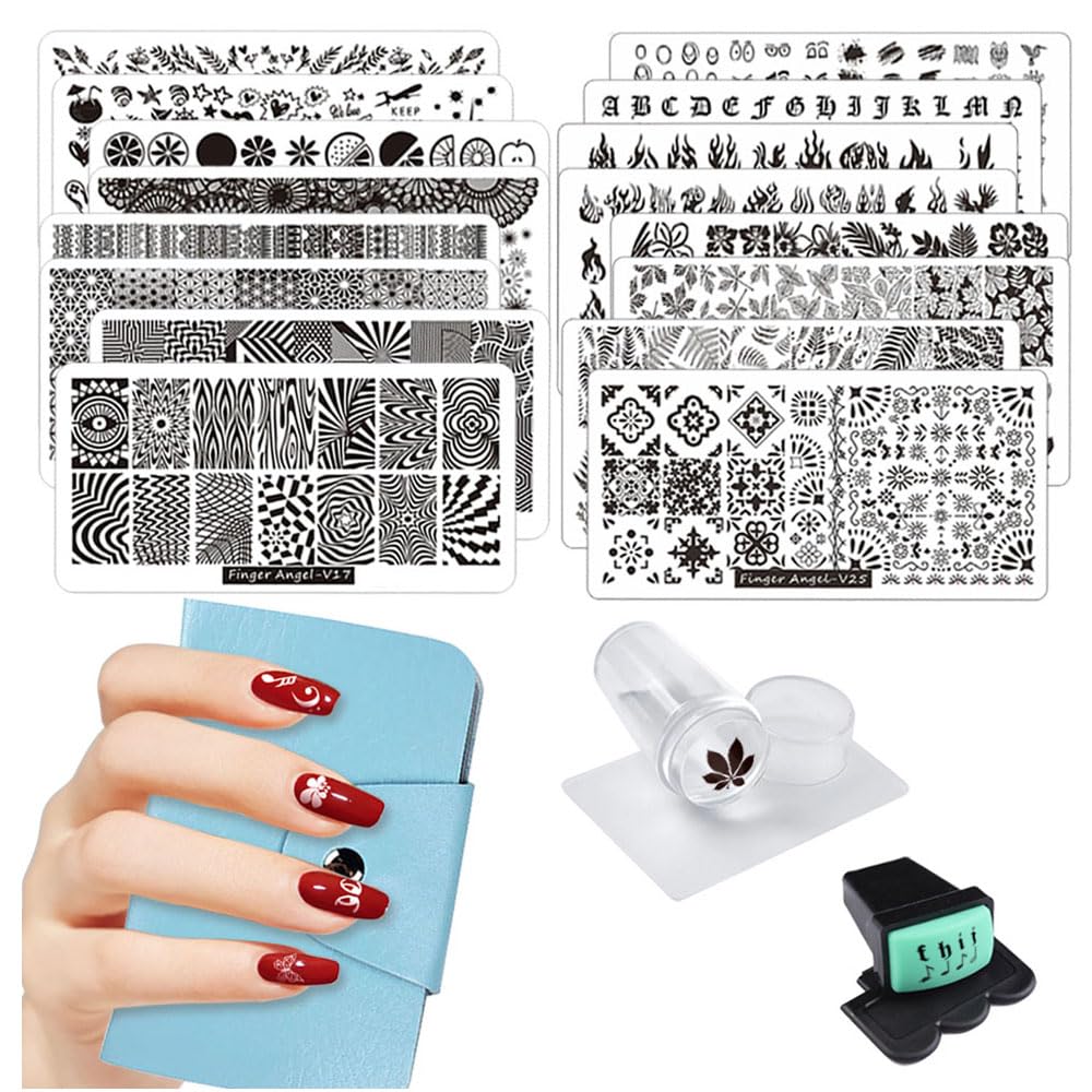FingerAngel leaves and flowers nail plate V17-32 for easy at-home nail art