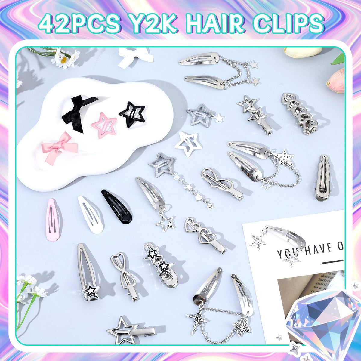 Fingertip WD pink barrette close-up with non-slip grip for all-day wear.