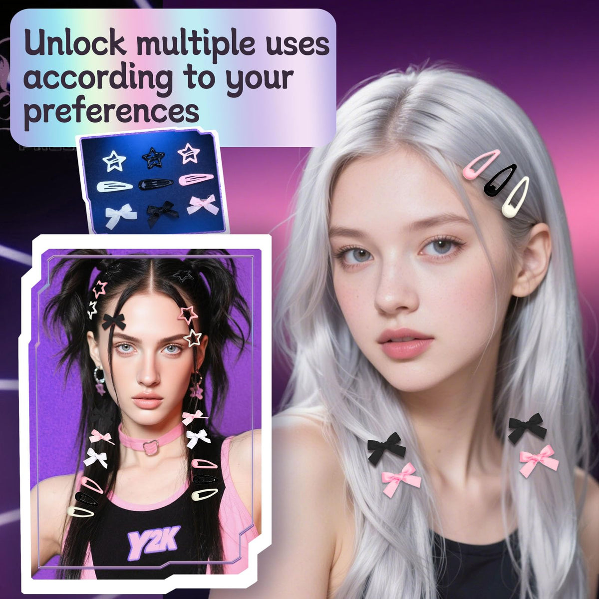 Fingertip WD sparkly clip for ponytails, braids, and updos.