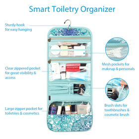 Expanded layout reveals spacious interior for up to eight full-sized toiletries during travel