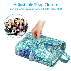 Transparent dividers provide quick visibility and organized access when the bag is hung