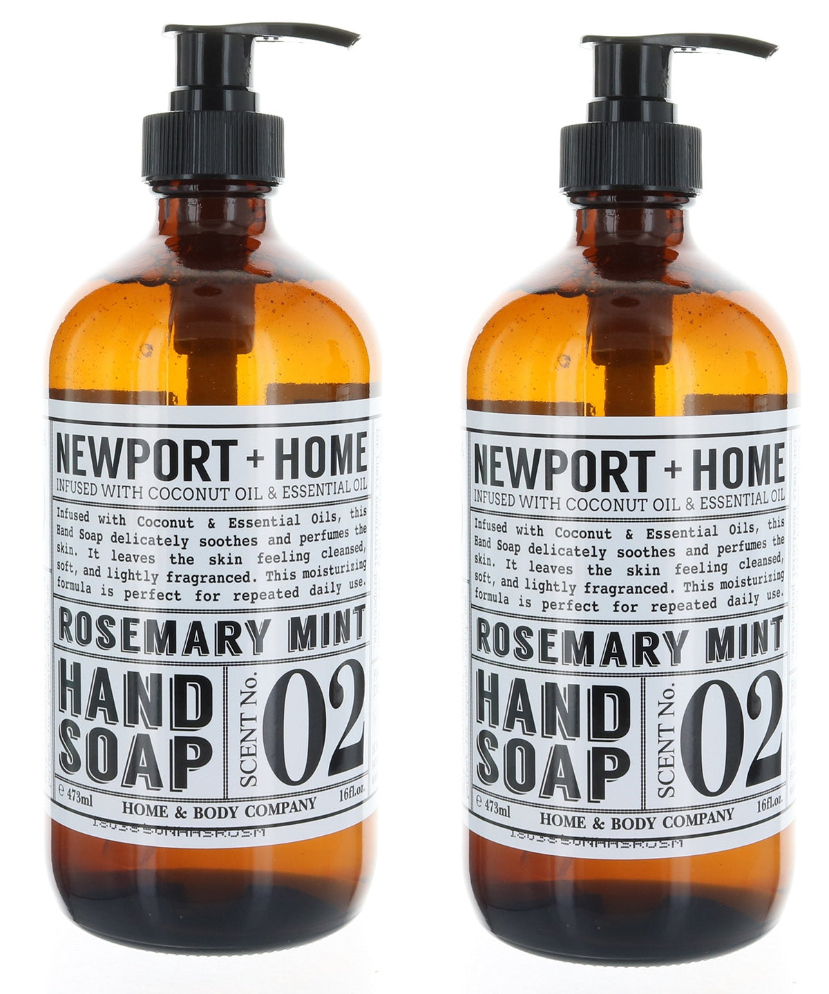 FineVine Newport hand soap bottle with rosemary mint aroma moisturizes hands daily.