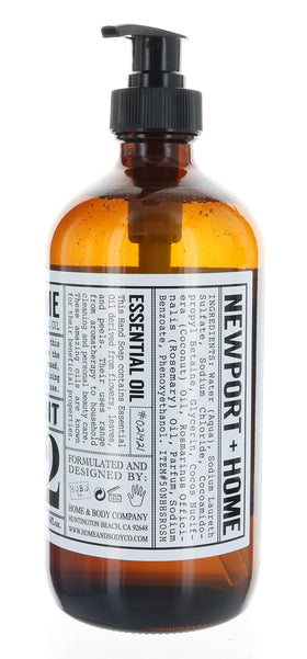 FineVine Newport hand soap bottle close up, rosemary mint scent ideal for kitchen use.