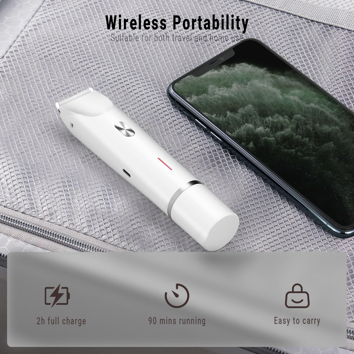 FIONOFY cordless bikini trimmer is travel-friendly and easy to charge.
