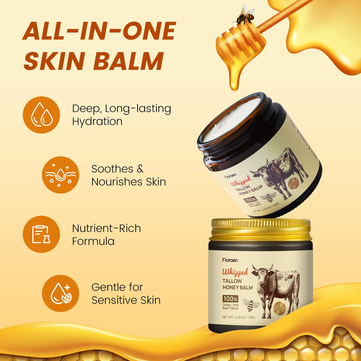 Closeup of Fioraen balm texture highlighting whipped consistency for easy spread
