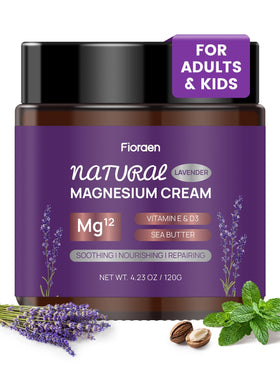 Fioraen magnesium lotion bottle pouring for a sleep-enhancing night routine