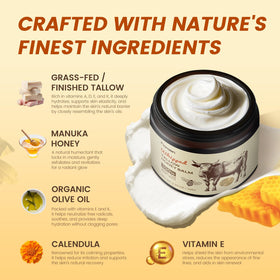 Ingredients of Fioraen balm: Manuka honey and beef tallow rich in nutrients