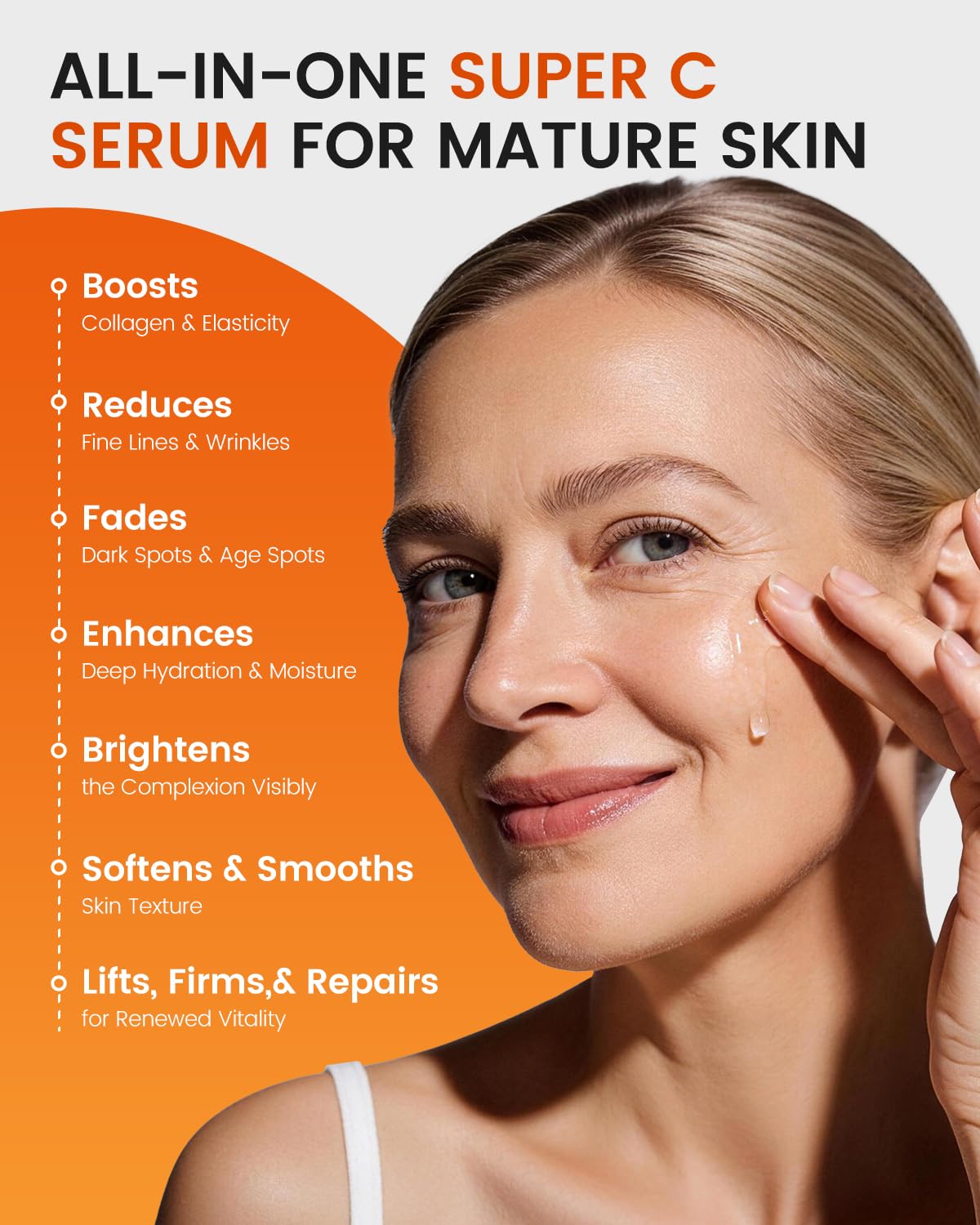 Fioraen Super C Serum bottle pump top preserves potency and prevents waste.