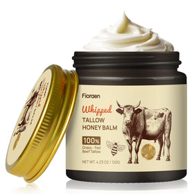 Fioraen whipped beef tallow honey balm jar shows creamy texture for hydration