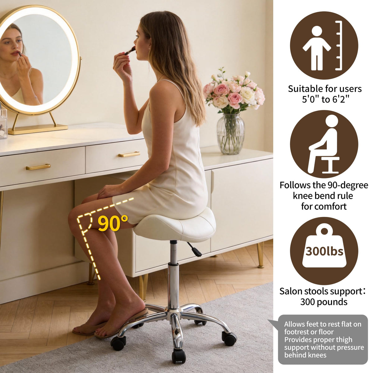 FIRAVOE Saddle Stool 360 swivel enables easy reach while seated.