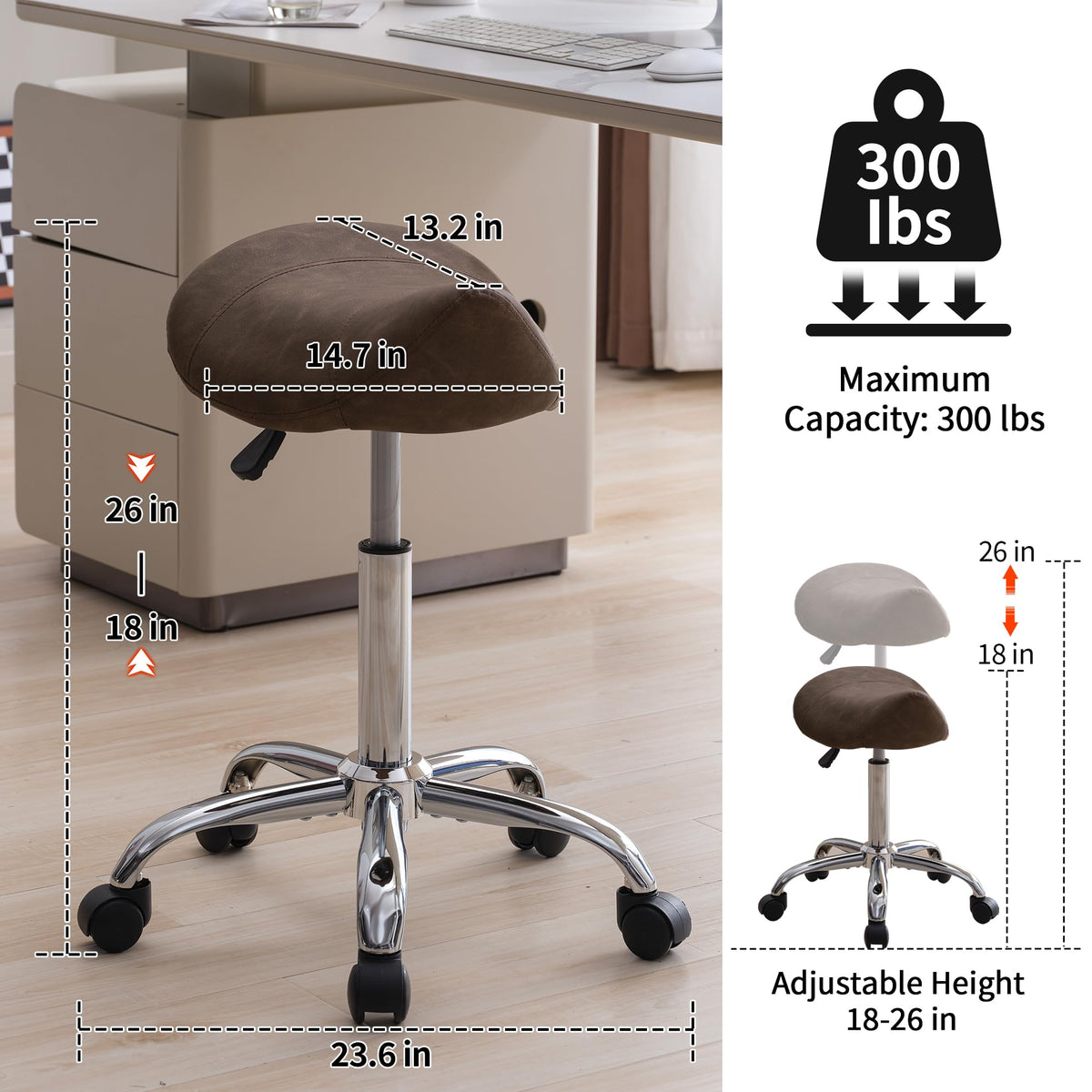 FIRAVOE ergonomic saddle design supports posture during work.