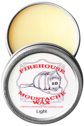 Firehouse Moustache Wax light-hold tin for everyday grooming control