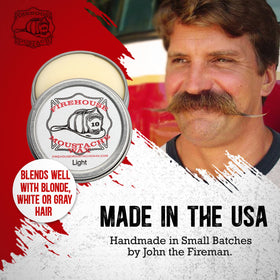 Firehouse Moustache Wax Made in USA label highlights quality craftsmanship