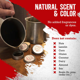 Natural scent and color of Firehouse Moustache Wax from natural waxes.