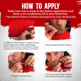 Firehouse Moustache Wax close-up shows pliable hold for styling