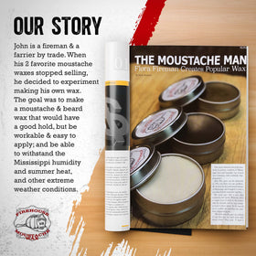 Travel-friendly, compact tin of Firehouse Moustache Wax for on-the-go styling.