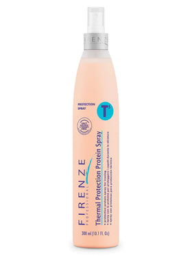 Firenze Professional Thermal Protection Spray bottle shown, protecting hair during heat styling.